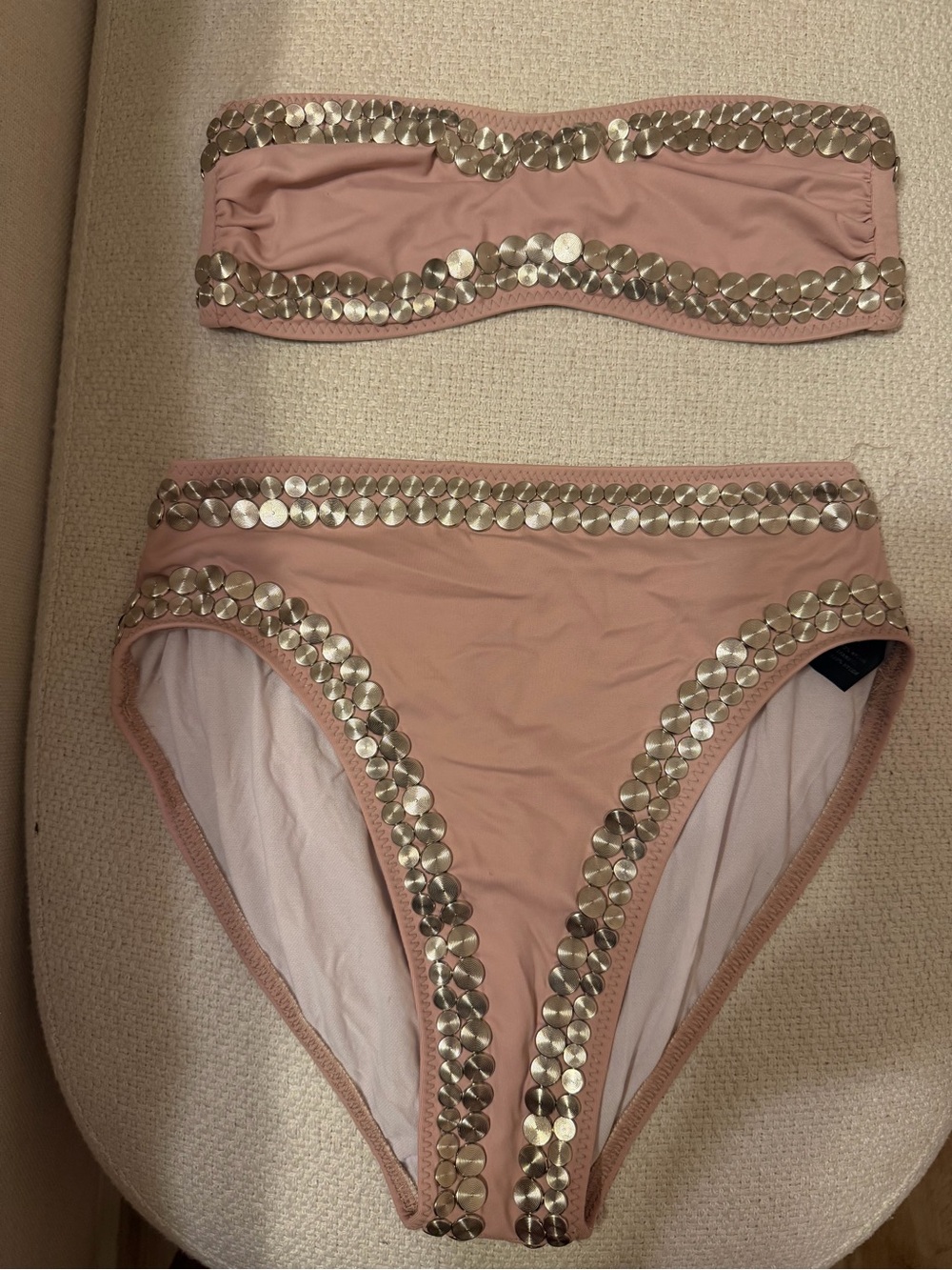 Sequin Trim Strapless Bikini Set in Blush almost new Norma kamali bikini bra 2